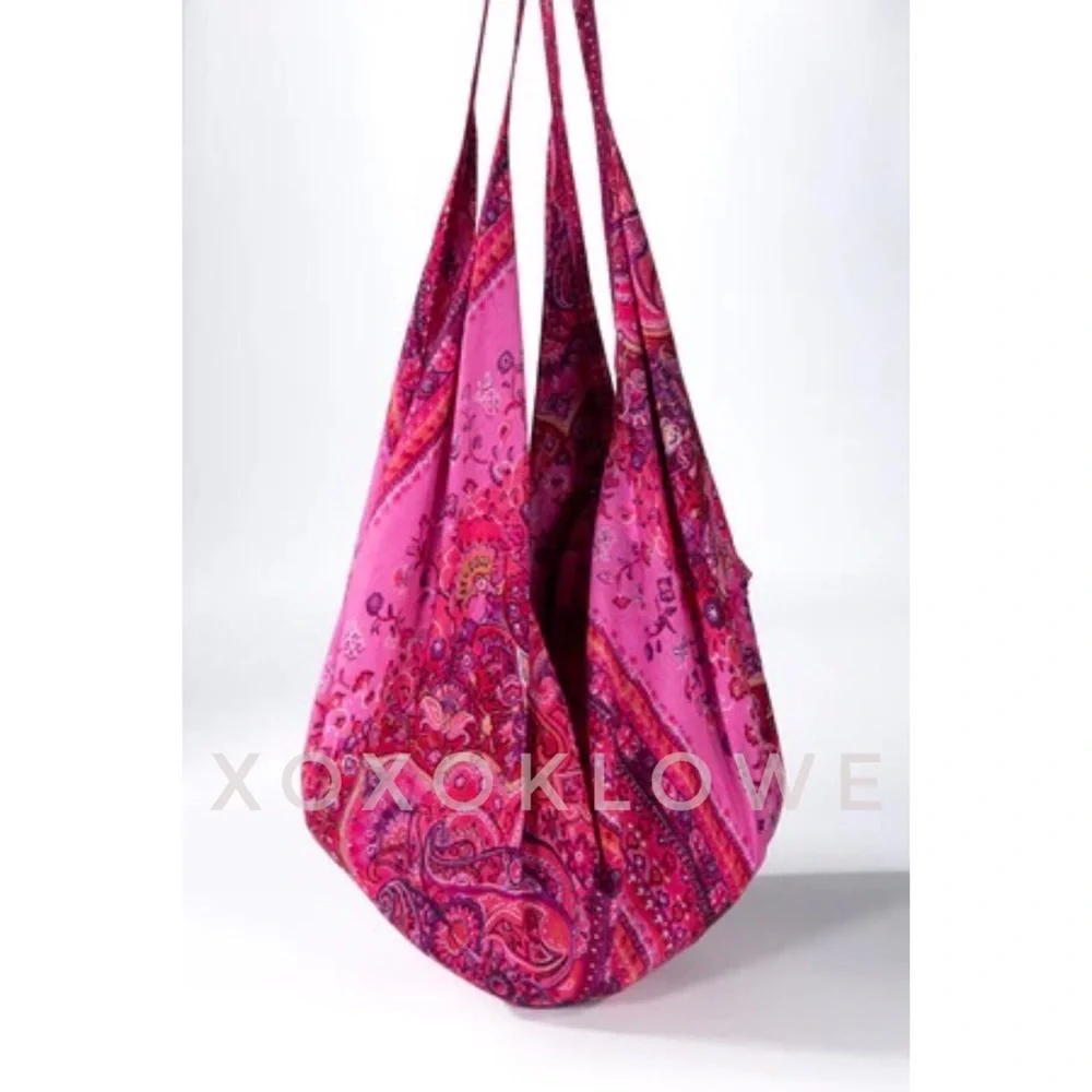 Hot Pink Boho Print Hobo Bag Beach Cruise Weekend